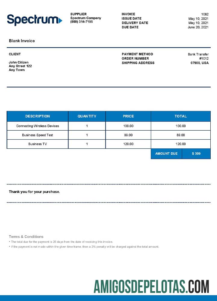 Fatura do Espectro dos EUA amostra